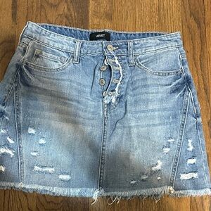 Distressed Denim Mini Skirt - Light Blue